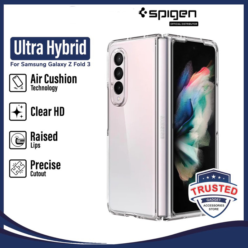 SAMSUNG Spigen 外殼三星 Z Fold 3 Ultra Hybrid 水晶透明外殼正面背面官方原裝