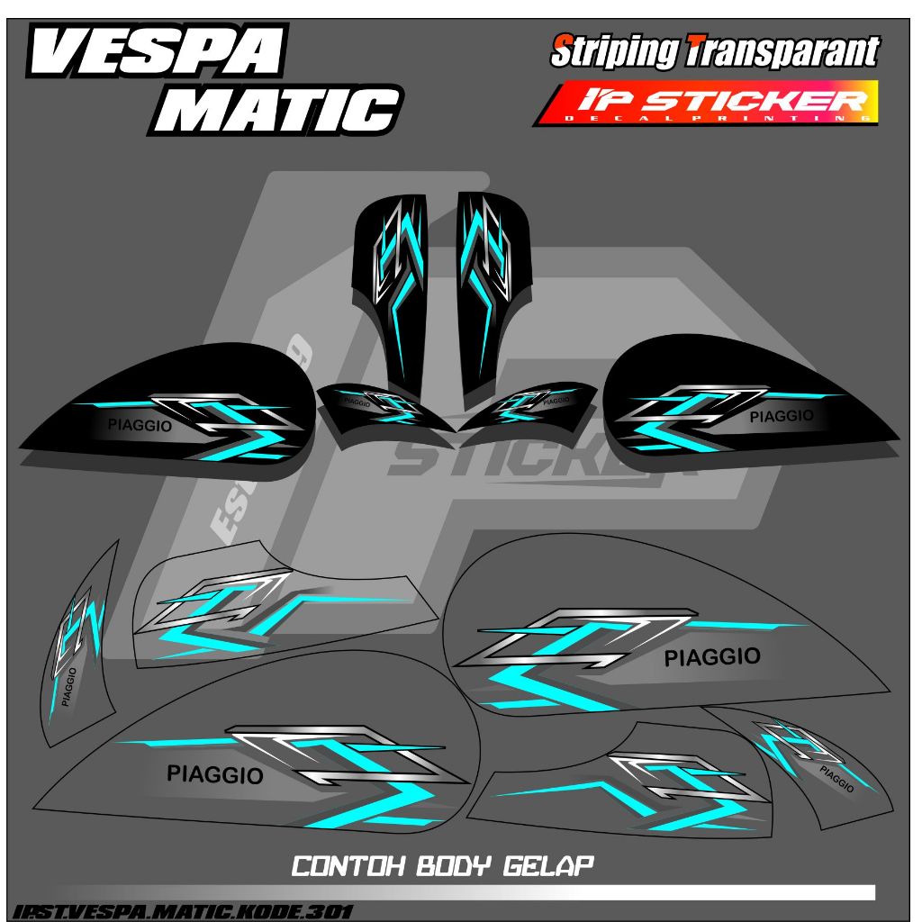 Vespa MATIC 貼紙條紋摩托車 VESPA MATIC 貼紙清單圖表簡單顏色變化賽車設計全息圖和透明 Ip.Co