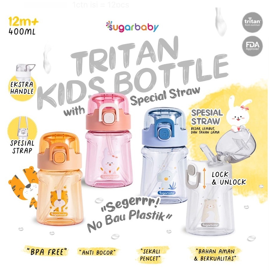 Sugar Baby Tritan 兒童奶瓶帶特殊吸管 400ml 嬰兒和兒童飲水瓶