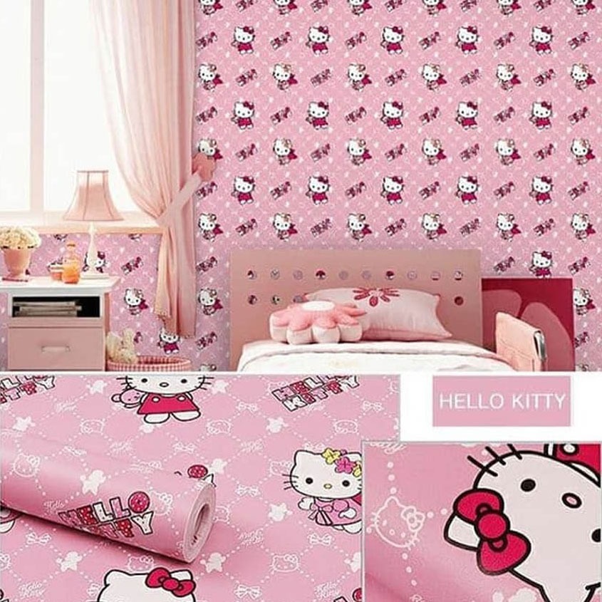 壁紙牆貼臥室牆貼客廳最佳產品 Hello Kitty 圖案絲帶