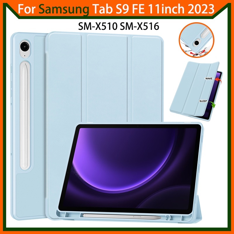 SAMSUNG 高級智能手機殼三星 Galaxy Tab S9 FE 10.9 英寸 X510 X516B 帶插槽筆自動