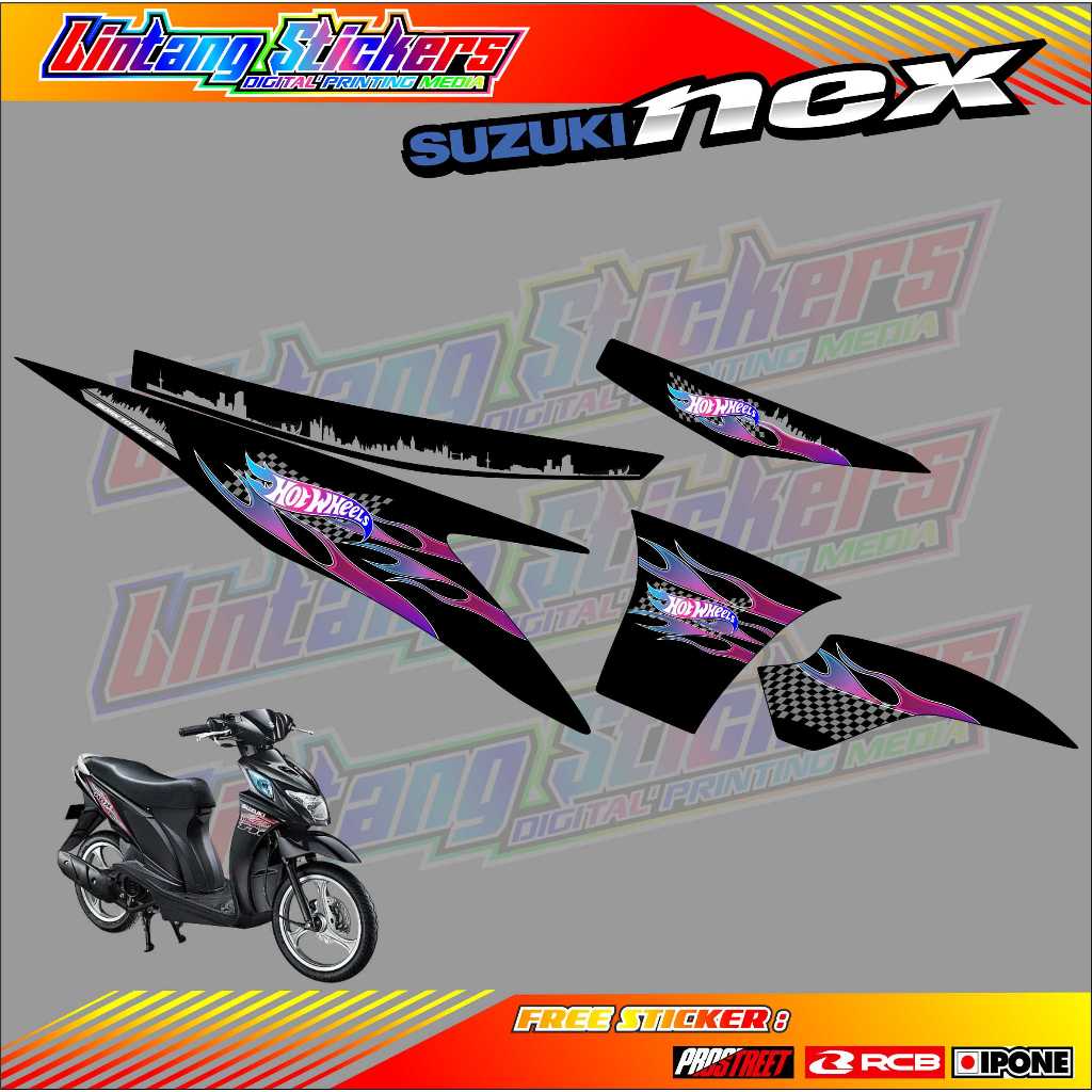 SUZUKI HOTWHEELS 鈴木 NEX 摩托車變體條紋風火輪樣式貼紙清單摩托車鈴木 NEX