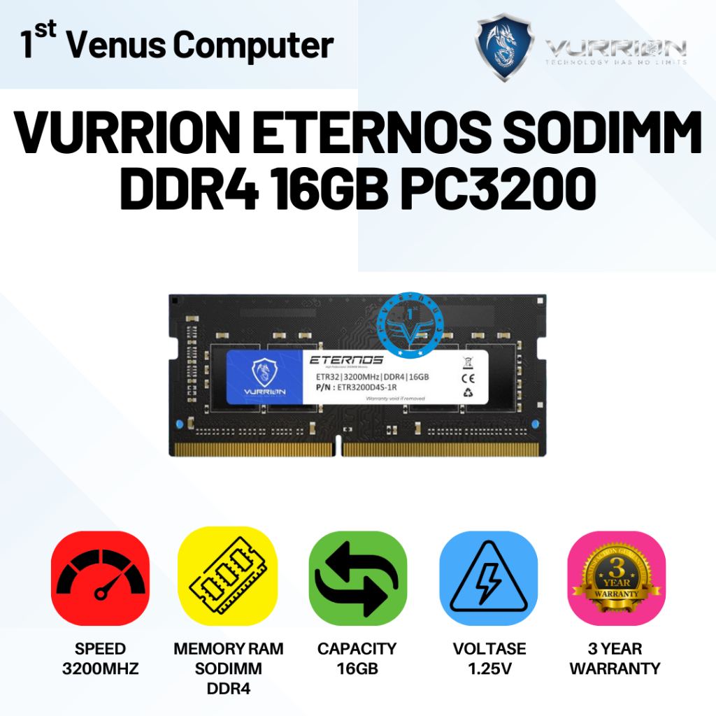 筆記本電腦 RAM VURRION Eternos SODIMM DDR4 16GB 3200Mhz 官方保修 MEM1