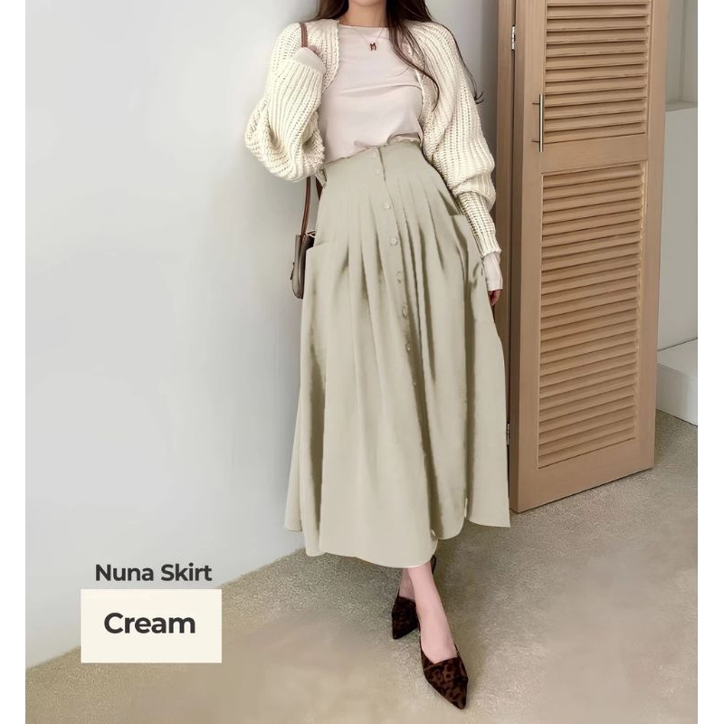 Nuna 裙子韓式材料棉斜紋高級 A 字長裙女