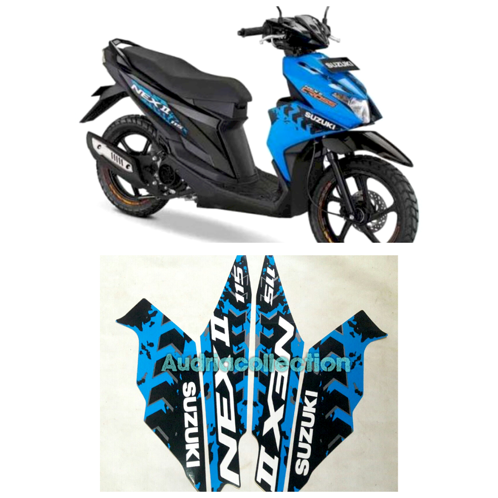 Hitam Suzuki Nex II Cross 黑藍摩托車條紋貼紙
