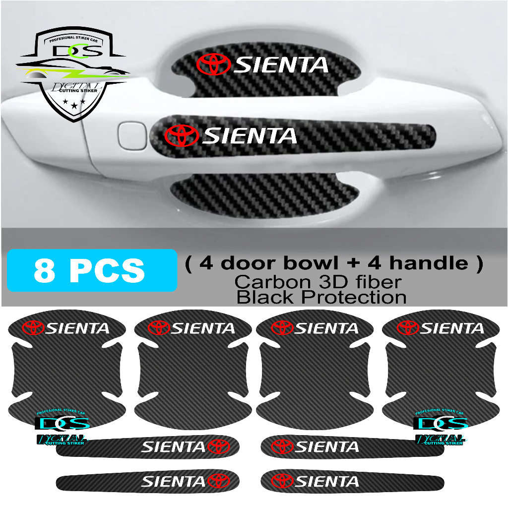 8 件裝碳貼紙車門把手保護貼豐田 Sienta 汽車保護貼防刮擦和標誌