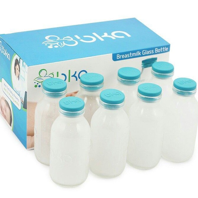 4 件裝 8 件 BKA 母乳玻璃瓶 100 毫升母乳玻璃瓶藍色蓋
