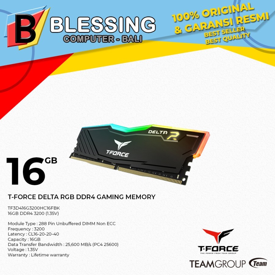 內存 16GB 團隊 T.FORCE DELTA R DDR4 RGB PC3200 黑色 T 力 DELTA