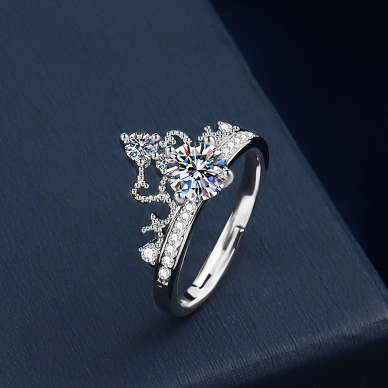 Putih莫桑鑽戒指純銀925白金鑽石結婚戒指gra證書公主皇冠設計可寫賀卡無盒免費