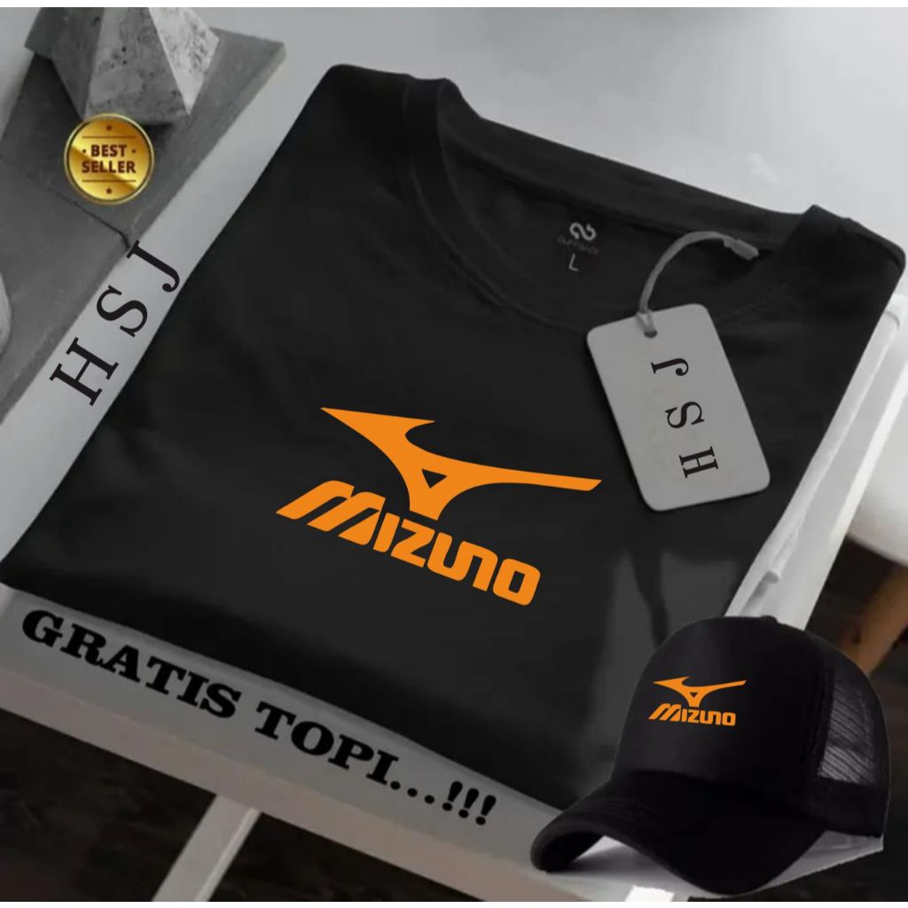 Bonus 最新帽子送 1 件最新 Mizuno Distro T 恤橙色最新短袖圖案 Mizuno 上衣棉精梳 24