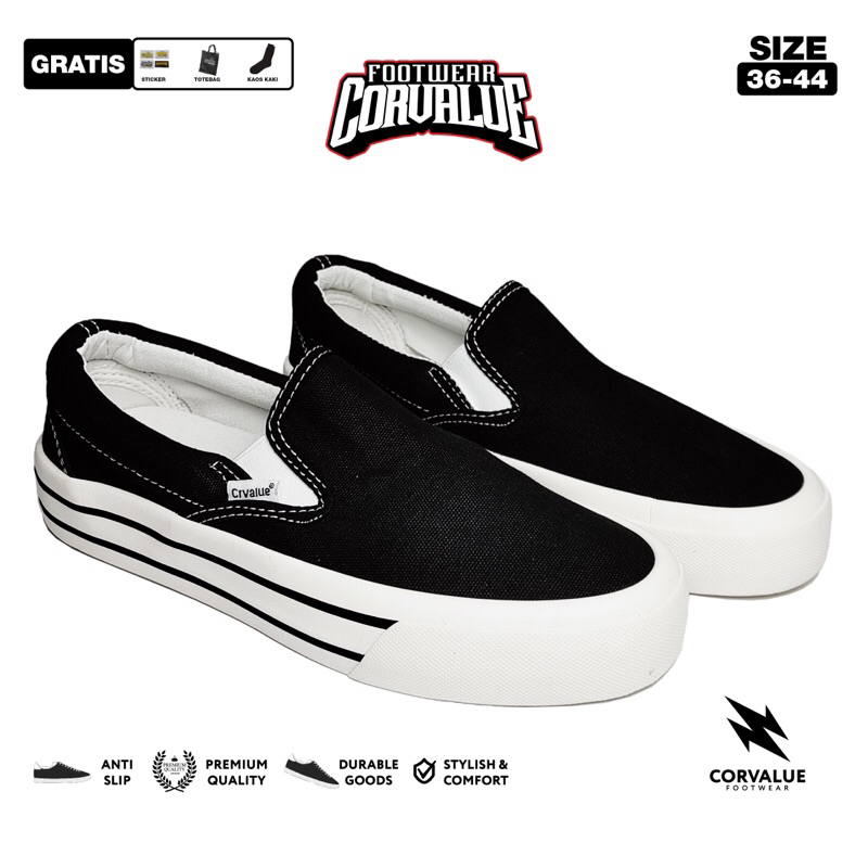 Hitam Slip On Corvalue 鞋履 Doncaster bw gr2 鞋黑色