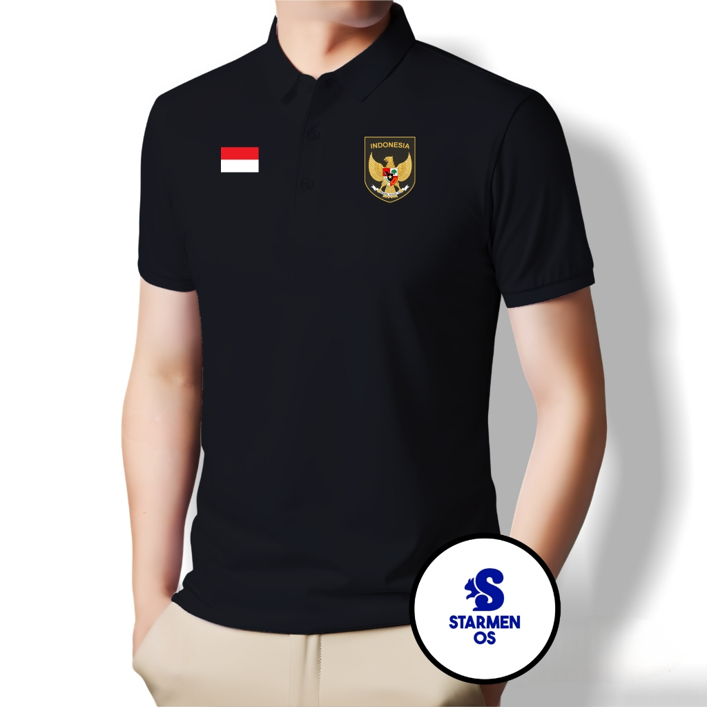 Kaos 紮染 Polo T 恤男士 Polo 領 GARUDA 印度尼西亞標誌和印尼國旗