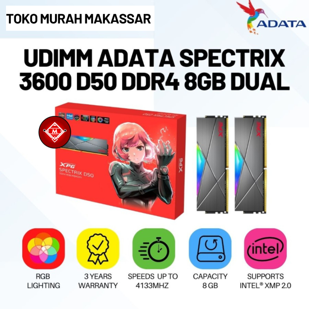 威剛 XPG Specterix D50 DDR4 16GB RGB 3600MHz MEM72-ADA