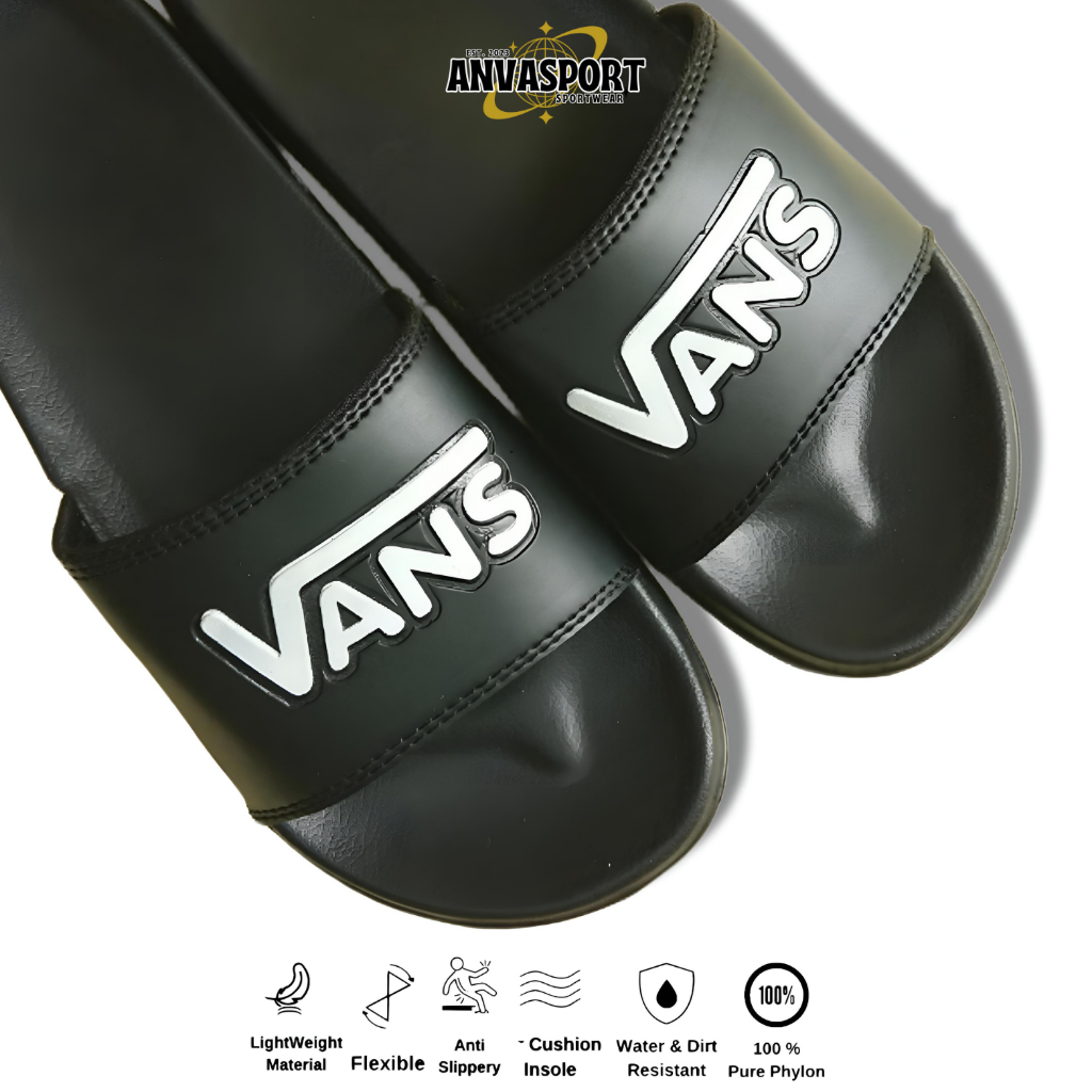 范斯 Hitam Original 黑色 Vans 標誌男式拖鞋