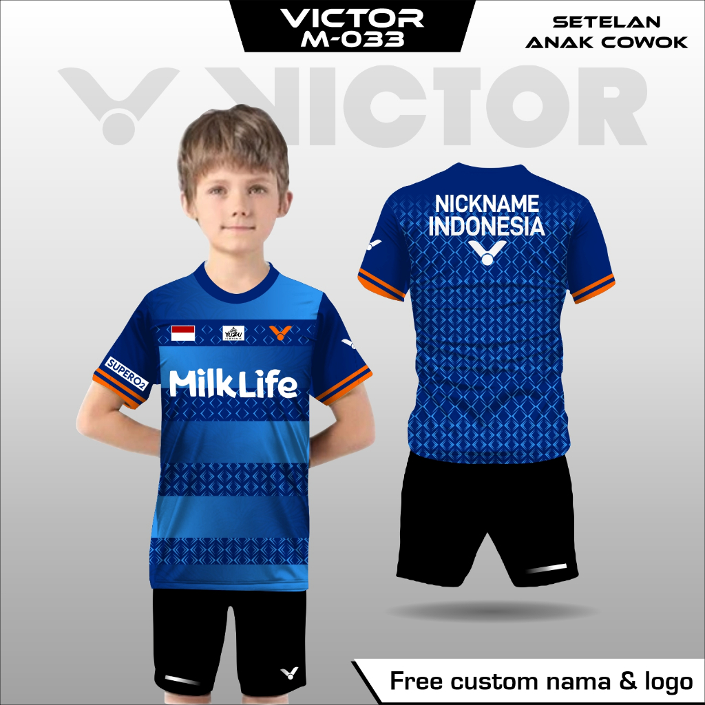 Victor 兒童羽毛球褲球衣套裝 praveen melati 羽毛球衫免費標誌和名稱