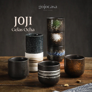 Hitam Joji Glass Ocha 日本茶陶瓷黑色日本黑色陶瓷圓形茶杯