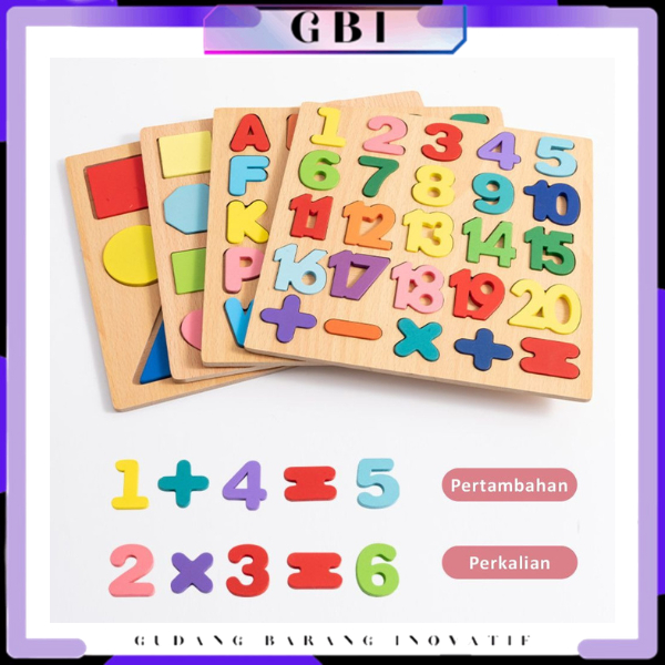 Kayu Gbi 木製拼圖火車智力拼圖兒童益智玩具兒童女嬰男孩 2/3/4 歲 ABC/數字/圖形教育圖形木製拼圖
