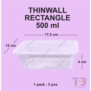 長方形 500ml 1 包 5 件透明塑料食品容器長方形塑料飯盒