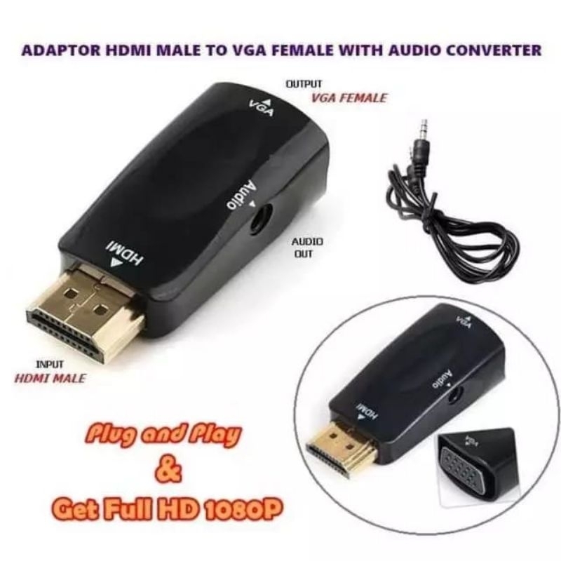 Vga 公頭 HDMI 轉換器公頭轉 VGA 母頭轉換器 HDMI 轉 VGA 帶音頻端口全高清 1080P