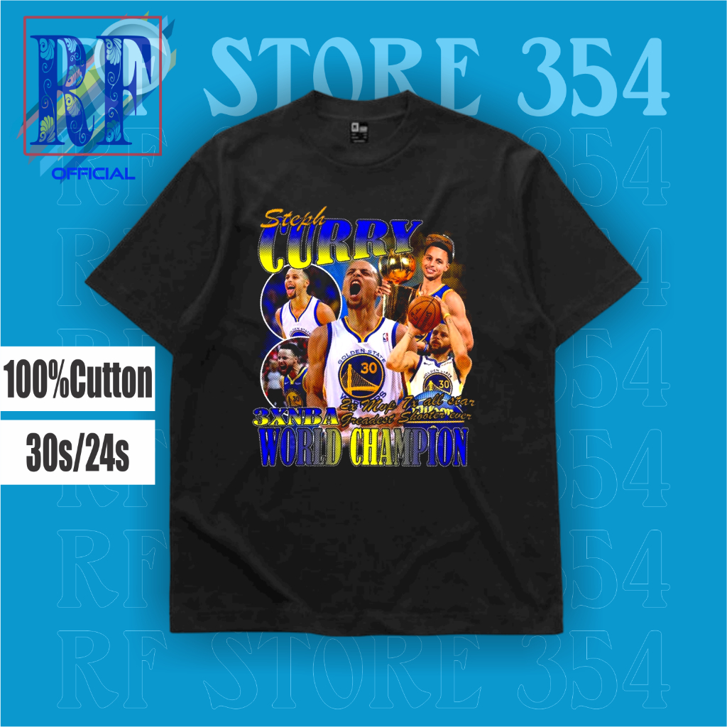 Katun PUTIH HITAM KAOS baju STEPHEN CURRY 3XNBA WORLD CHAMPI