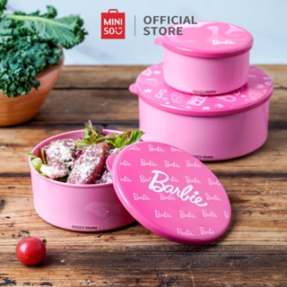 Miniso X Barbie系列飯盒保鮮盒3件塑料飯盒密封食品容器多功能收納