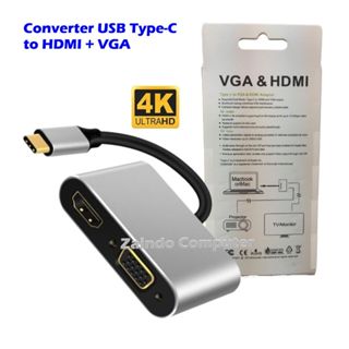 轉換器 USB C 型轉 HDMI VGA 適配器 2 合 1 支持 4K C 型轉 HDMI 轉換器 USB C 型轉