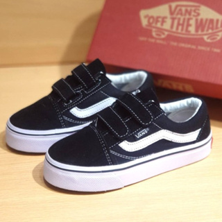 范斯 Putih HITAM Vans OLD SKOOL 鞋男童女童黑色白色粘膠鞋帶學校鞋男童女童鞋運動鞋兒童學校