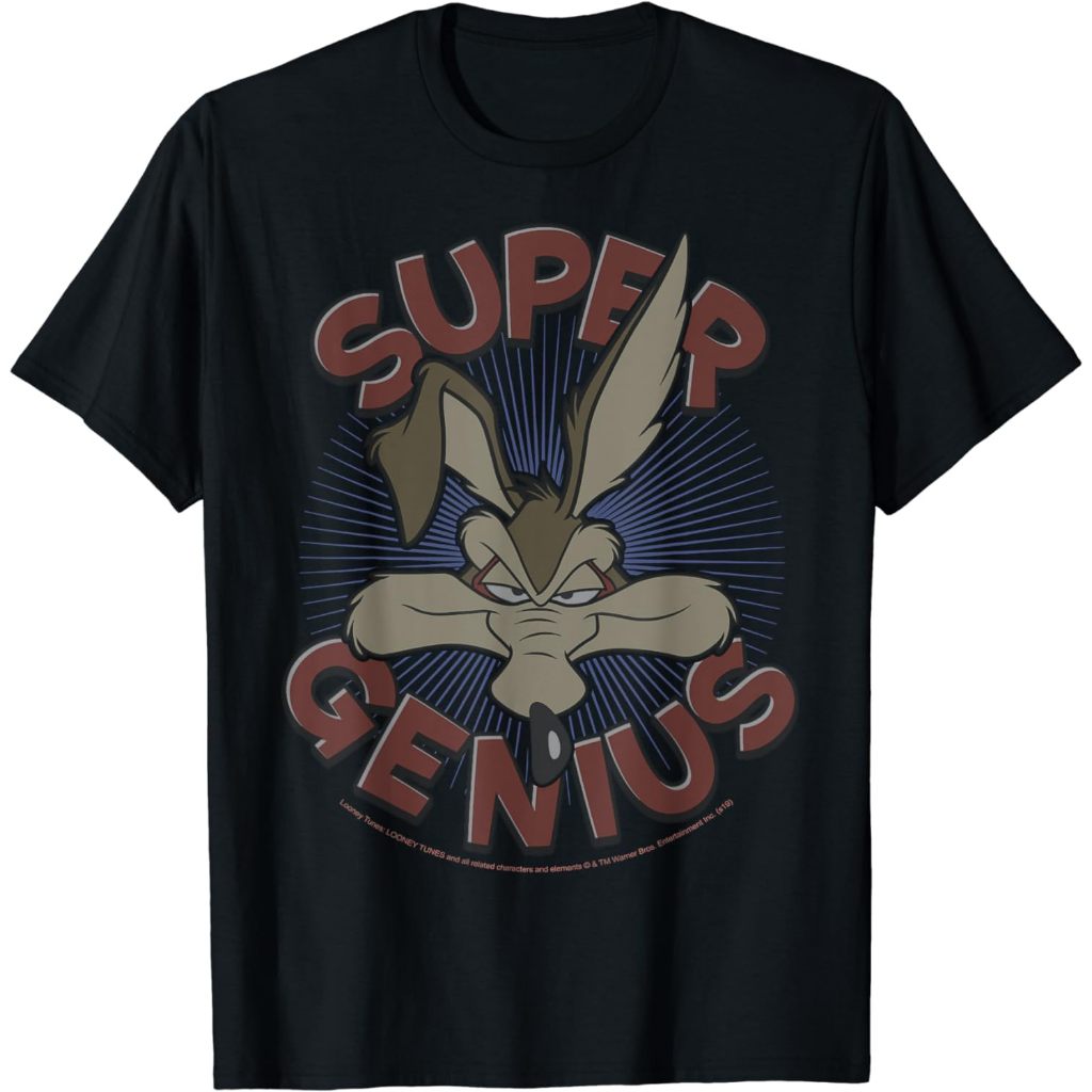 Looney Tunes Wile E Coyote 成人服裝超級天才 T 恤時尚服裝上衣 T 恤男士女士最新款當代短袖