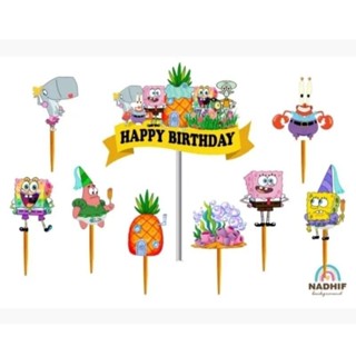 海綿寶寶角色禮帽生日快樂禮帽蛋糕裝飾禮帽海綿寶寶禮帽蛋糕禮帽
