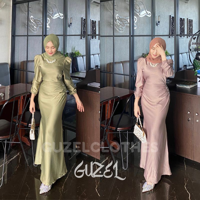 Elora Dress by Buttonscarves 緞面絲綢高級女式時尚服裝畢業情侶穆斯林 Gamis Lebar