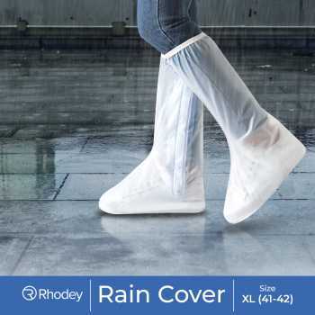Rhodey 雨衣鞋防空氣鞋套 PVC 防滑帶拉鍊 XL JY-819A 白色