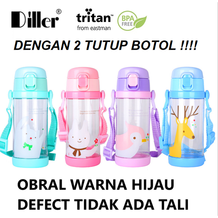 Cuci 倉庫兒童飲用水瓶 DILLER TRITAN 100 BPA FREE 雙蓋