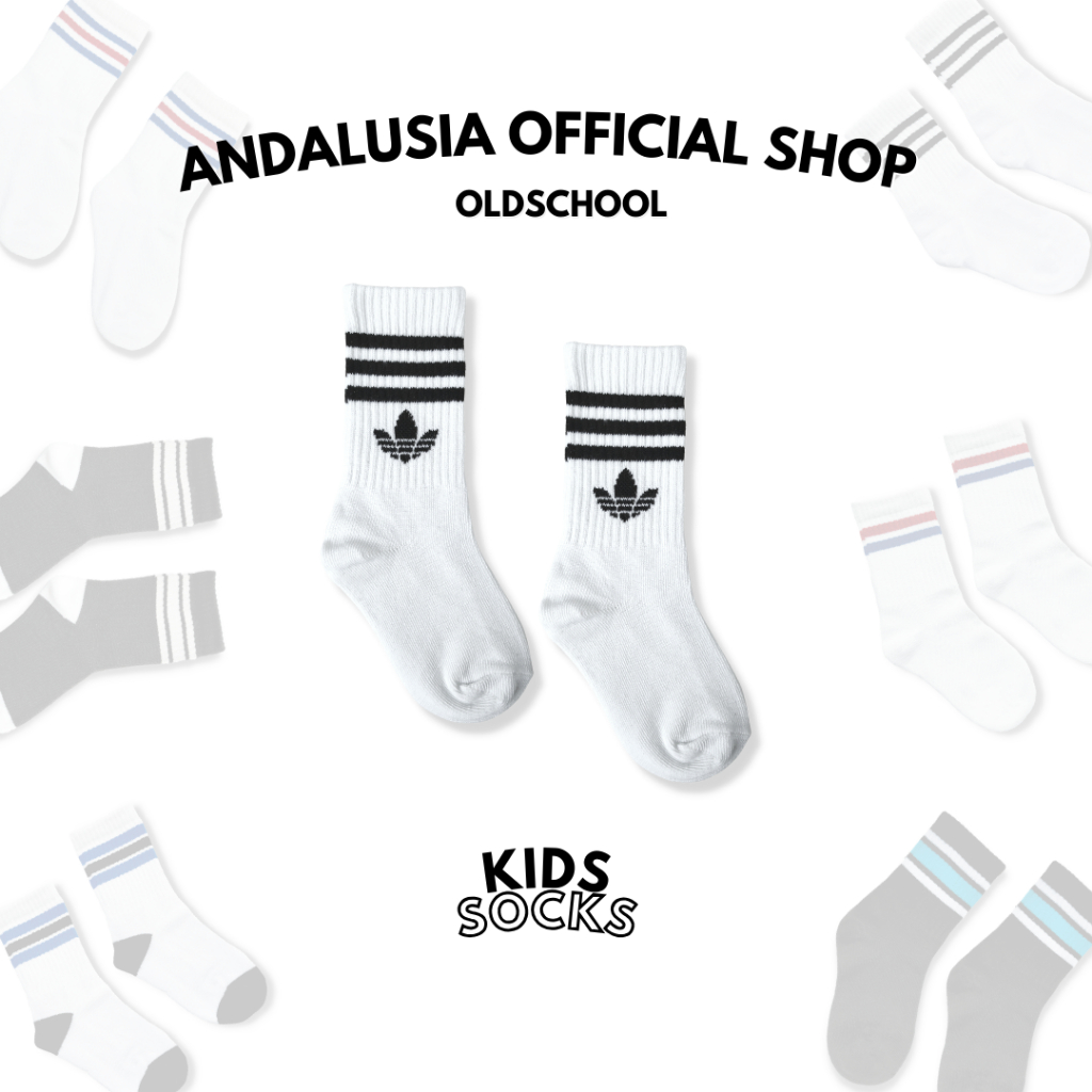 愛迪達 Putih Andalusia 官方襪子兒童 Oldschool 兒童高級條紋圖案阿迪達斯白色 AK62