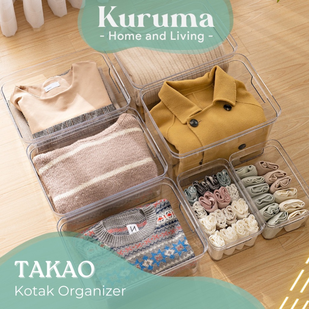 Kuruma TAKAO 美學衣服收納蓋容器堆疊護膚簡約可堆疊美學衣服多用途收納透明透明護膚收納盒