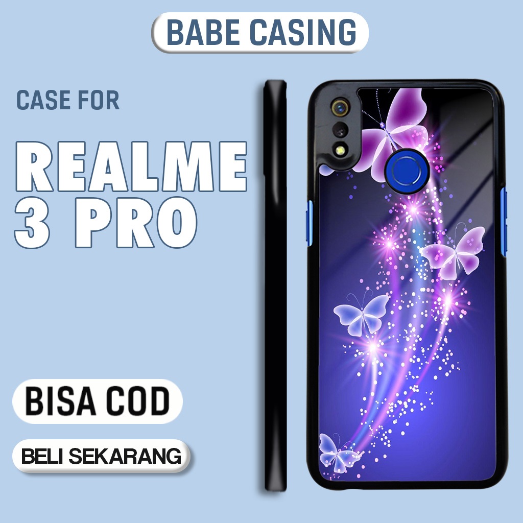 手機殼 hp realme 3 pro 最新蝴蝶熊圖案酷可愛獨特手機殼男孩女孩豪華硬殼軟殼玻璃優質壓花透明透明水晶透明柔