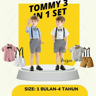 Kemeja Tommy 兒童套裝 3 合 1 一套襯衫褲子男孩男孩