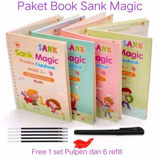Sank Magic 兒童教育書學習寫作幼兒園數字字母魔法書/魔法練習書 1 套 4 筆書