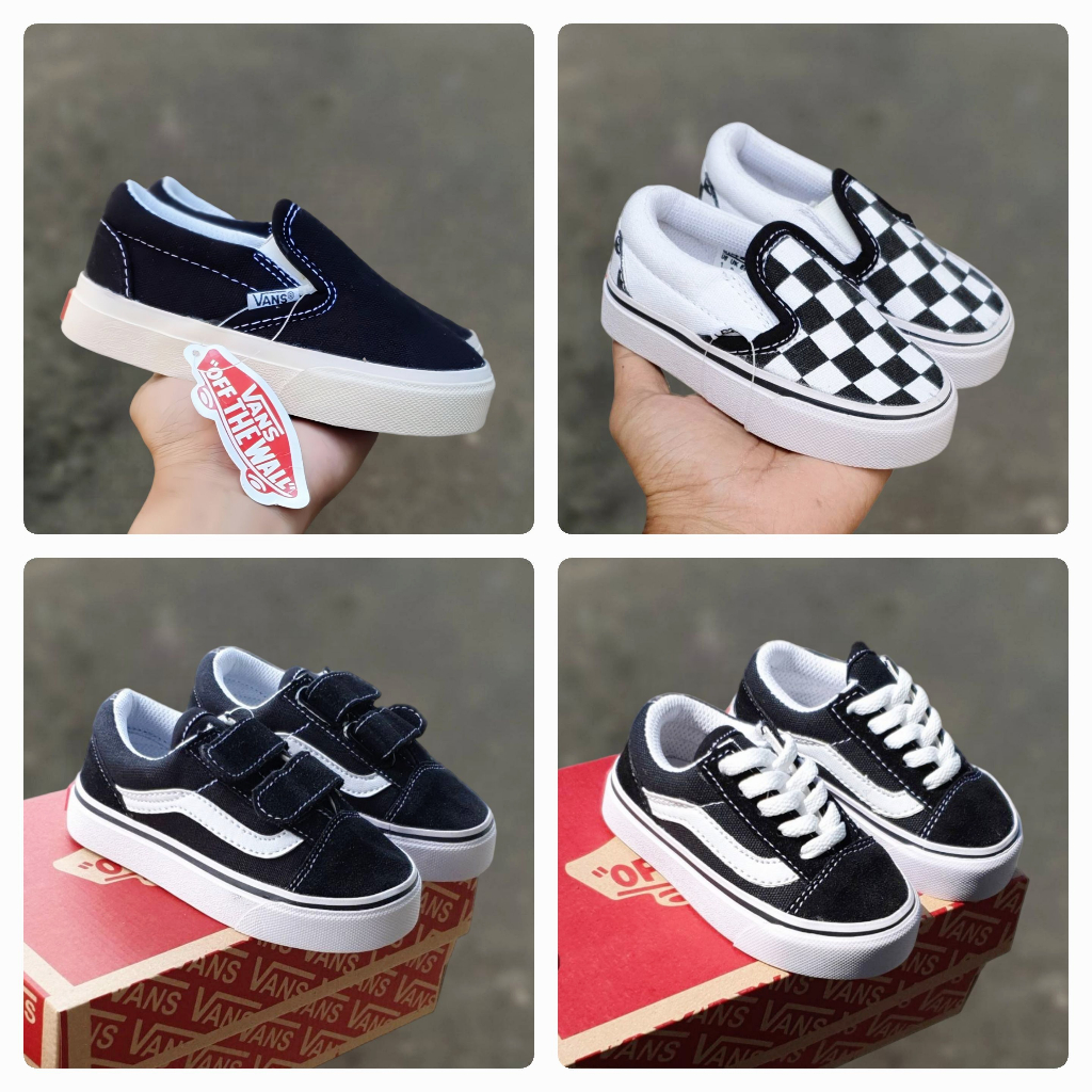 Vans Oldskool 黑色白色童鞋運動鞋男童女童休閒 Vans Slip On 優質