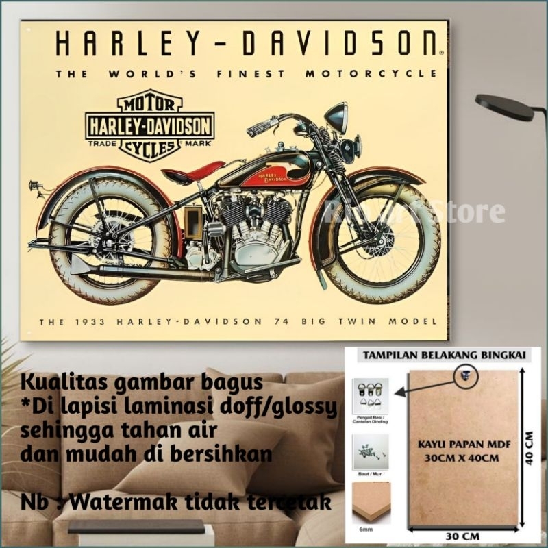HARLEY DAVIDSON Kayu HIASAN DINDING 哈雷戴維森經典 1932 年摩托車海報牆裝飾和