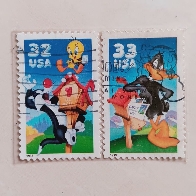 美國美國郵票 1998 年 2000 年魯尼曲調系列 2 件二手