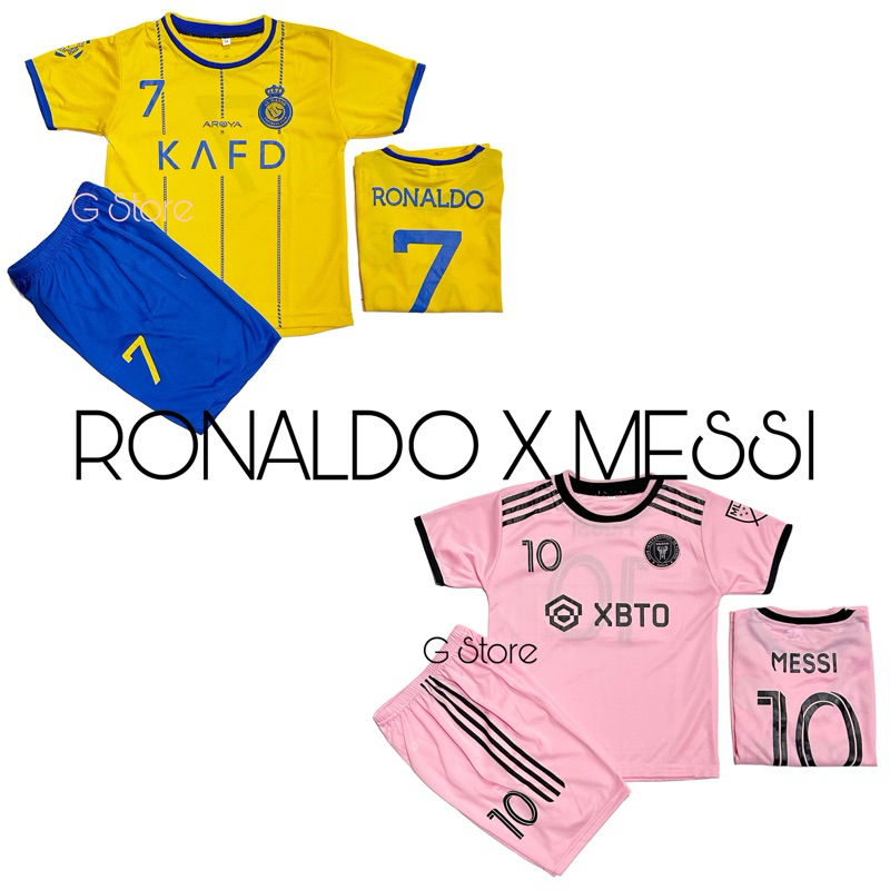 Ronaldo messi al nassr 國際邁阿密兒童足球套裝最新賽季足球套裝完整品質五人制足球T恤速乾舒適