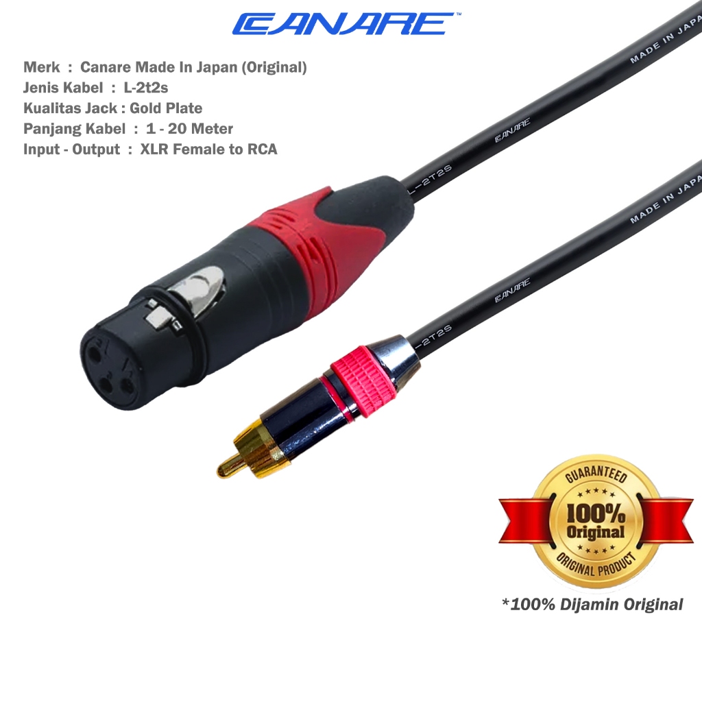 Canare 原裝音頻轉換器電纜插孔佳能 XLR 母頭轉 RCA 日本製造
