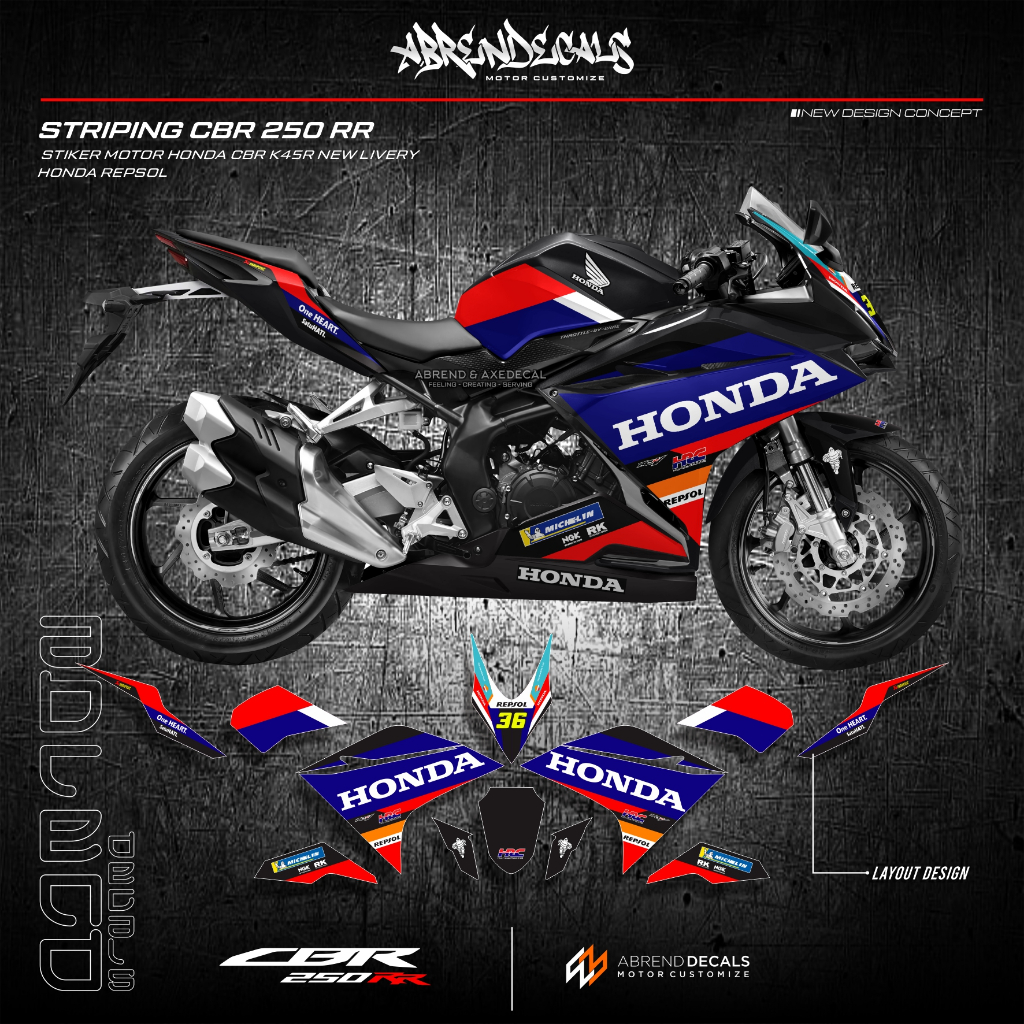 HONDA 條紋 Cbr 250 RR 塗裝團隊本田 Repsol Moto GP 2024 摩托車貼紙本田 Cbr 2