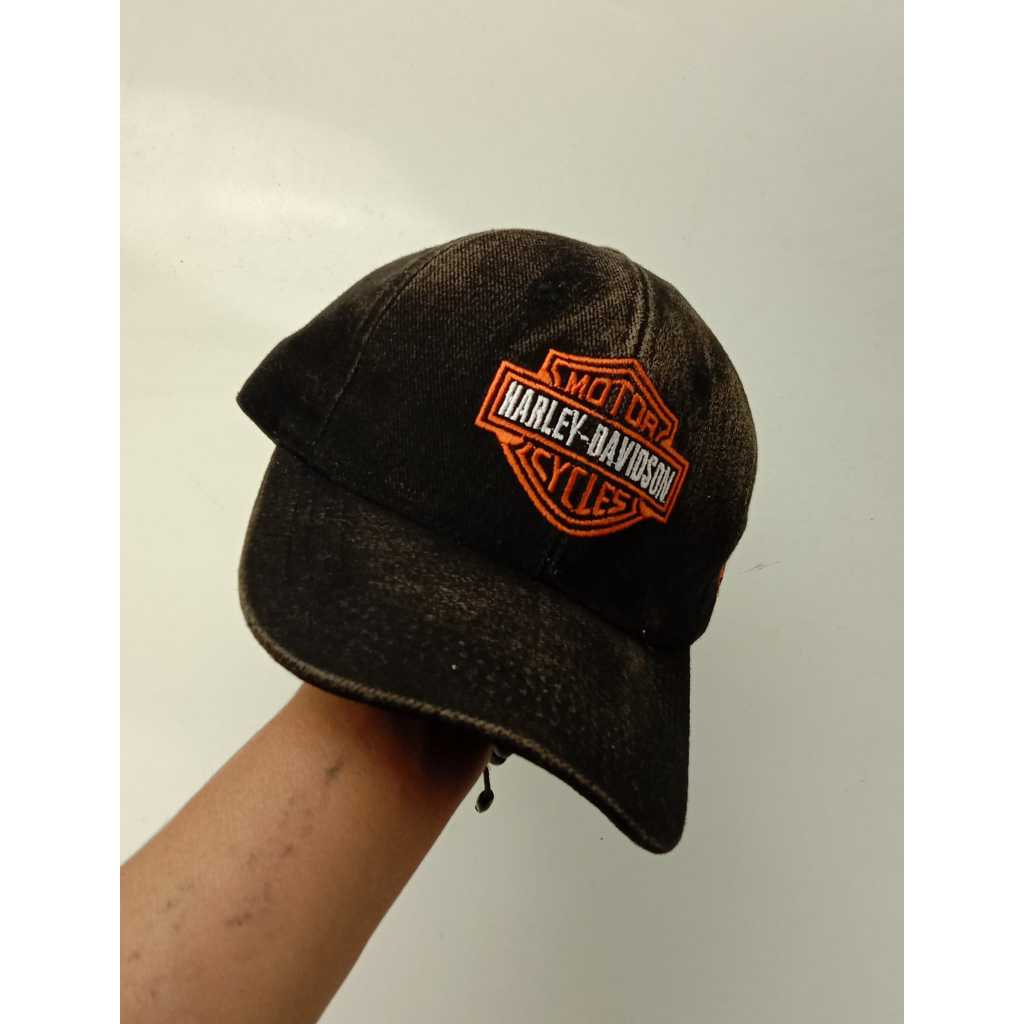 Hitam Harley DAVIDSON 徽標帽子橙色黑色材質高級復古 WOS 帽子