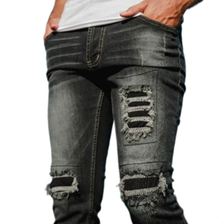 Cbs1 牛仔褲彈力牛仔高級破洞模特ditro 時尚修身牛仔褲男士最新款破洞/彈力牛仔褲加厚柔軟材質/長褲男女款