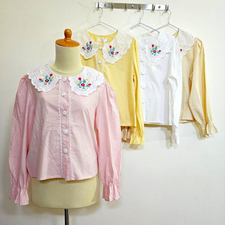 Katun KEMEJA Bkk 水手 katbol 襯衫上衣與花卉刺繡長袖棉質材料來自棉店品牌