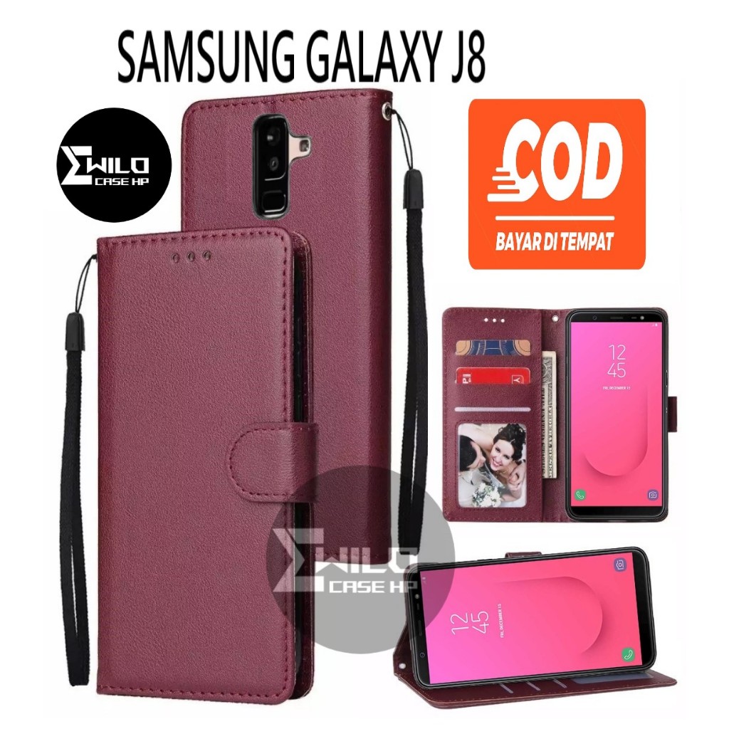 SAMSUNG Hp 保護套翻蓋錢包三星 Galaxy J8 高級皮革翻蓋錢包保護套/手機錢包保護套