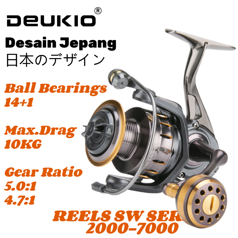 Deukio SW 2000-7000 金屬漁線輪旋轉齒輪比 4.7:1&amp;5.0:1 滾珠軸承 14 1 最大拉力 10