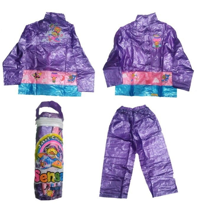 Ungu 雨衣褲兒童感覺夾克褲子感覺兒童套裝紫色Indoplast品牌