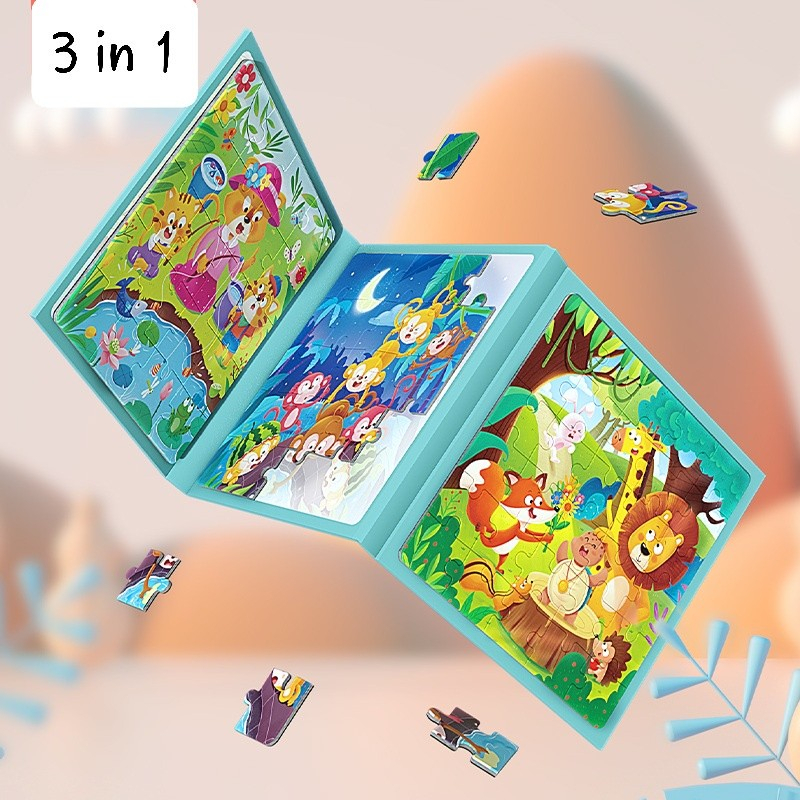 磁性拼圖小冊子磁性拼圖 3 合 1 兒童益智玩具 75 件